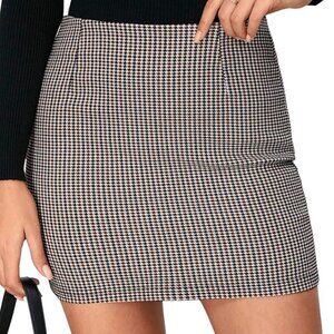 Floerns Women's Plaid High Waist Bodycon Mini Skirt, Brown Houndstooth
